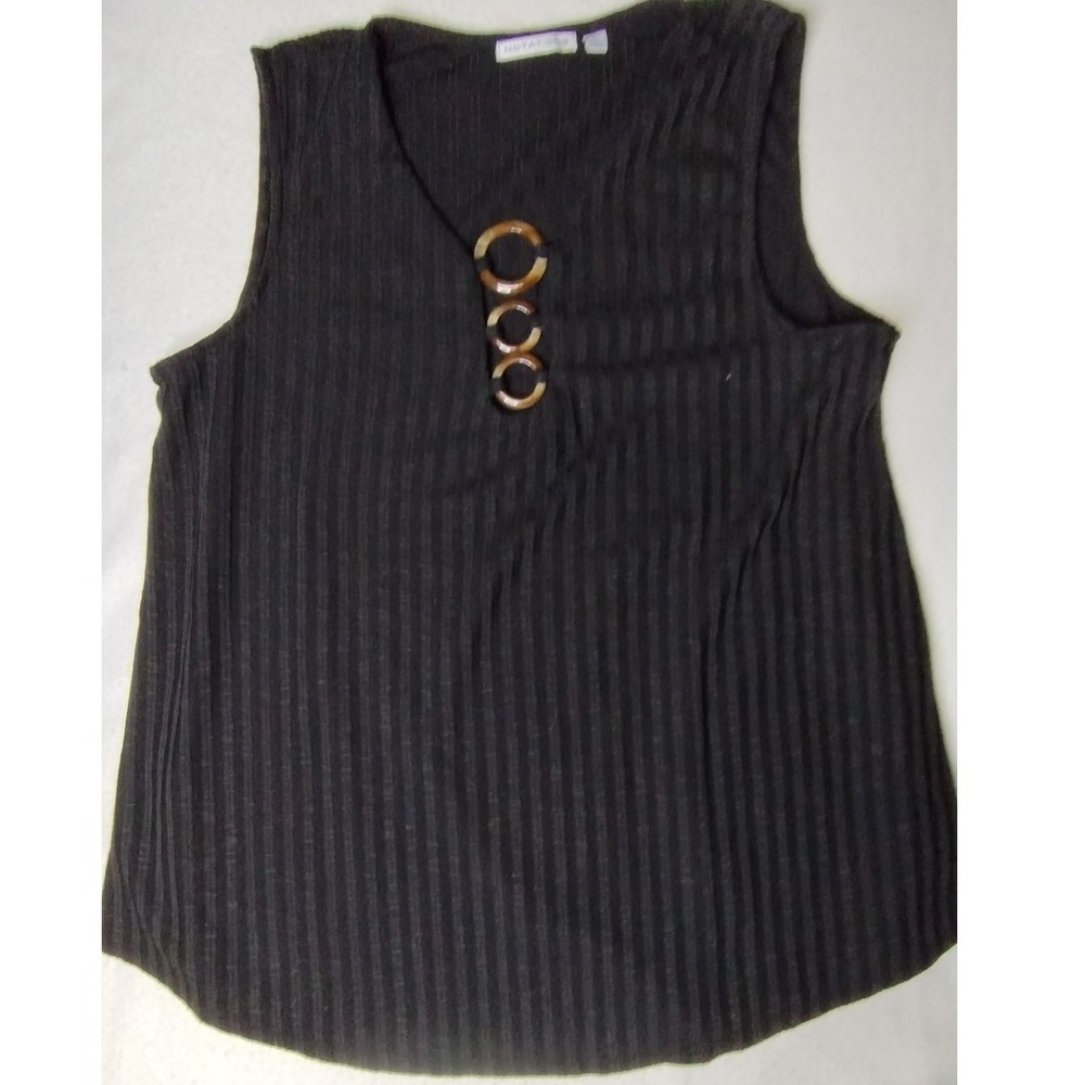Notations Tank Top Ribbed Knit Sleeveless Casual Brown Rings XL